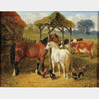 John Frederick Herring, Jr. (British, 1815-1907) Horses in a Farmyard