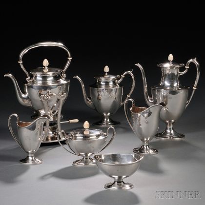 Seven-piece Arthur Stone Arts & Crafts Sterling Silver Tea and Coffee Service