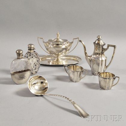 Six Sterling Hollowware Articles and two Flasks