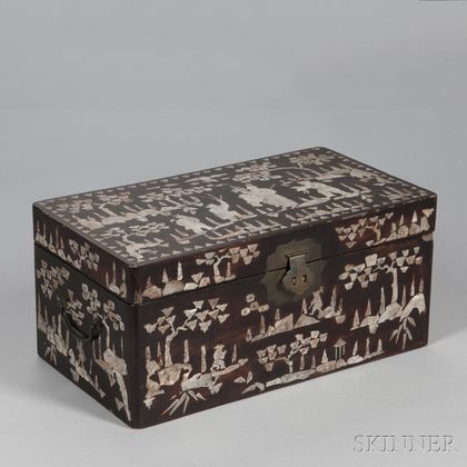 Portable Lacquered Box Inlaid with Mother-of-pearl