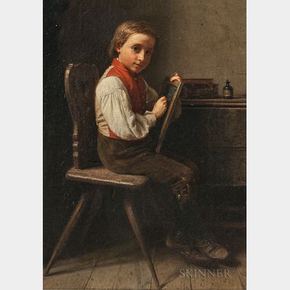 Karl Friedrich Boser (German, 1809-1881) Schoolboy with a Slate