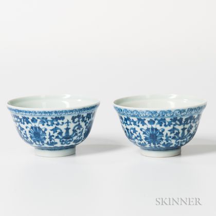 Near Pair of Blue and White Cups