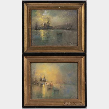 Glenn (Glen) Cooper Henshaw (American, 1880-1946) Two Venetian Harbor Views: Sunset