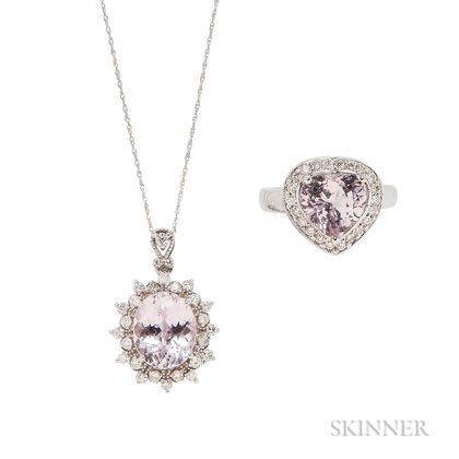 14kt White Gold and Kunzite Pendant and Ring