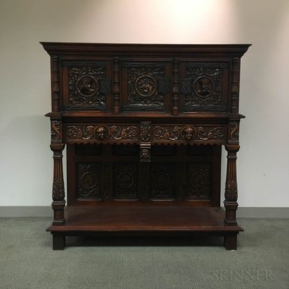 Large Renaissance-style Carved Walnut Court Cupboard