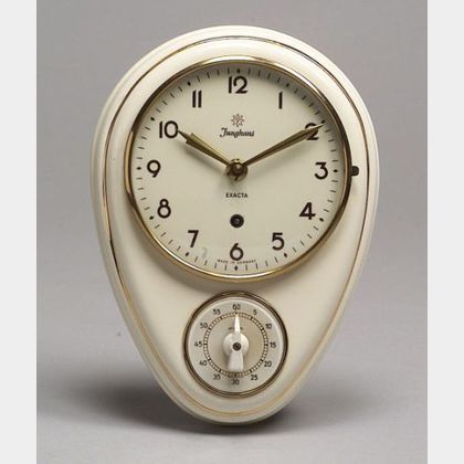 Max Bill/Bauhaus Glossy Cream Glazed Ceramic Wall Clock with Timer.