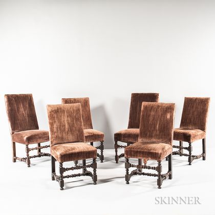 Assembled Set of Six Louis XIV-style Walnut Side Chairs