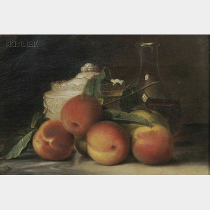 Attributed to Raphaelle Peale (American, 1774-1825) Still Life with Peaches, Wine and Biscuit Jar