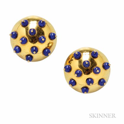 18kt Gold and Lapis Earclips