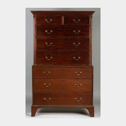 George III Mahogany Chest on Chest, late 18th century, of typical form, the upper section with two short and three long drawers and thr