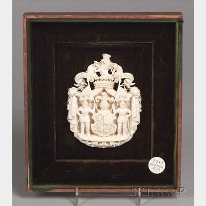 Framed German Carved Ivory Coat of Arms