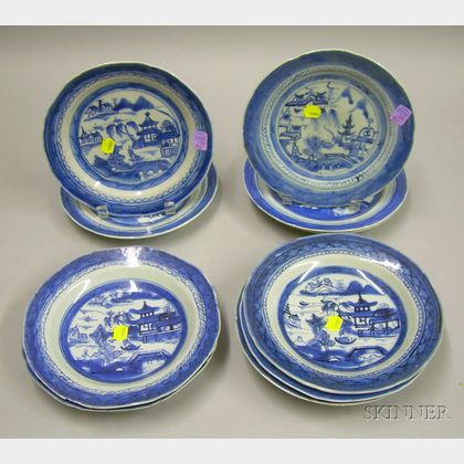 Ten Chinese Export Porcelain Canton Blue and White Plates
