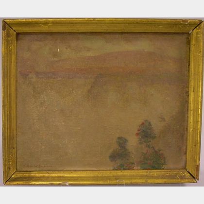 Framed Oil on Canvasboard of a Hawaiian Landscape with Volcano by Arthur Webster Emerson (American, b. 1885)