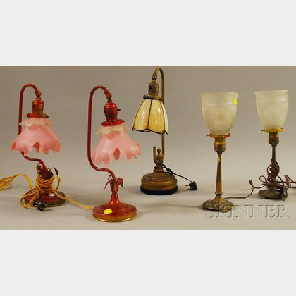 Five Assorted Early 20th Century Boudoir and Table Lamps