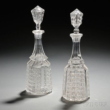 Pair of Colorless Cut Glass Decanters