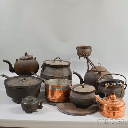 Ten Cast Iron and Copper Pots and Kettles. Estimate $300-500