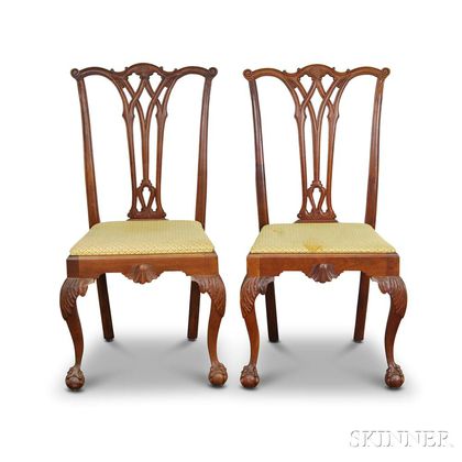 Pair of Chippendale-style Carved Mahogany Side Chairs. Estimate $200-300
