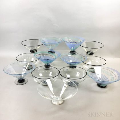 Thirteen Charlie Meaker Footed Round and Conical Ice Cream Bowls