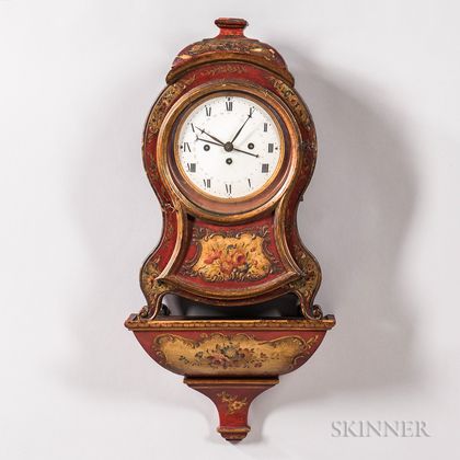 Louis XV-style Red and Polychrome-painted Bracket Clock
