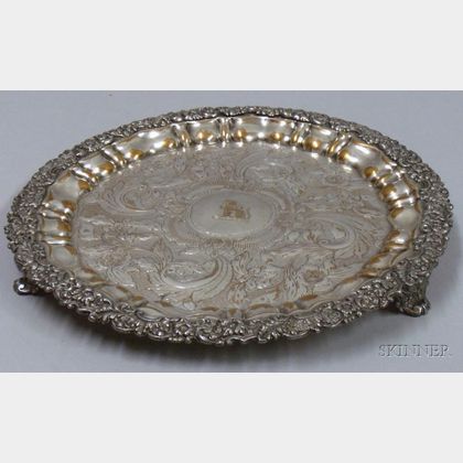 Silver Plated Footed Tray with Medallion Crest. 