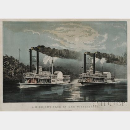 Currier & Ives, publishers (American, 1857-1907) A MIDNIGHT RACE ON THE MISSISSIPPI. Natchez/Eclipse