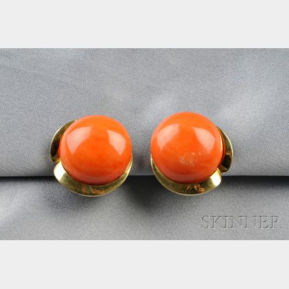 18kt Gold and Coral Earclips, Tiffany & Co.