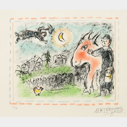 Marc Chagall (Russian/French, 1887-1985) Village à l'âne rouge