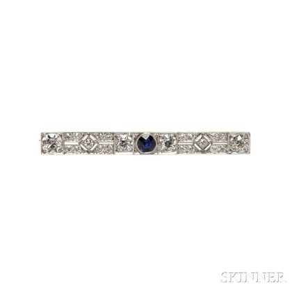 Art Deco Platinum, Sapphire, and Diamond Bar Pin