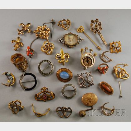 Group of Gold, Silver, and Costume Antique Brooches