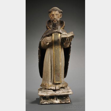 Carved, Polychromed and Gilt Highlighted Wood Statue of Santo Domingo
