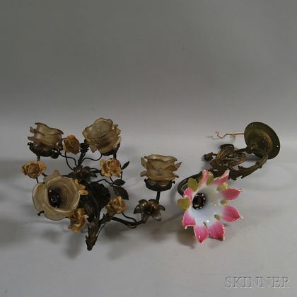 Two Bronze Floral Wall Sconces