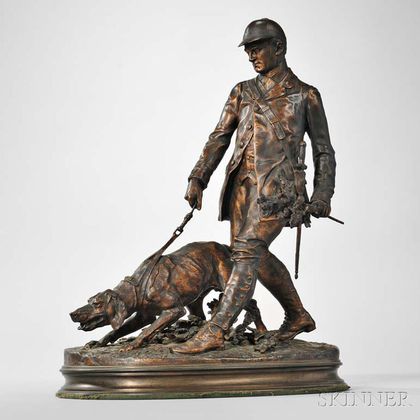After Pierre-Jules Mene (French, 1810-1879) Bronze Figure of a Hunter and Dog
