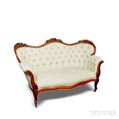 Rococo Revival Carved Walnut Upholstered Sofa