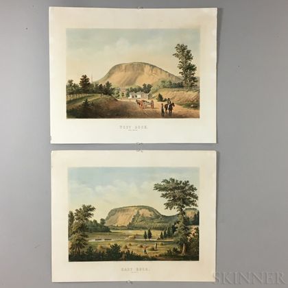 Sarony & Co. East Rock, New Haven and West Rock, New Haven Hand-colored Lithographs