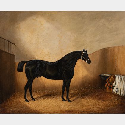 James Clark (British, 1812-1884) Black Horse in a Stable