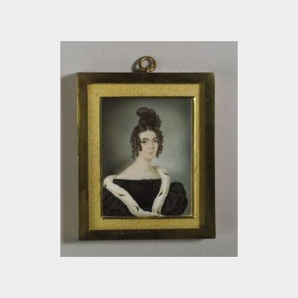 Portrait Miniature on Ivory of a Lady in Ermine Trimmed Robe