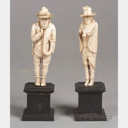 Pair of Continental Carved Ivory Figures of Musicians
