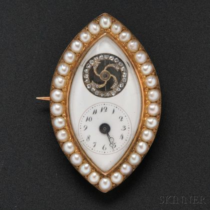 Antique Miniature Gold, Split Pearl, and Diamond Watch