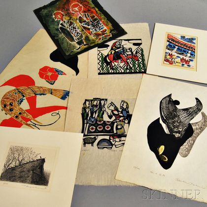 Seven Contemporary Woodblock Prints