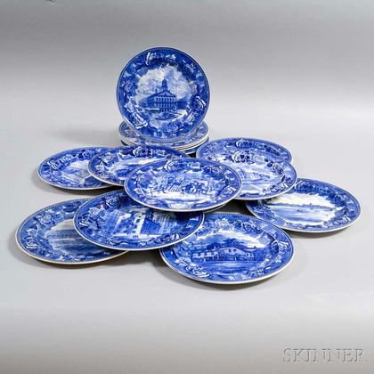 Sixteen Wedgwood Blue and White Transfer-decorated Plates