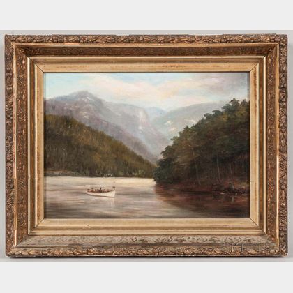 American School, 19th Century River Scene with Mountains and a Steamboat.