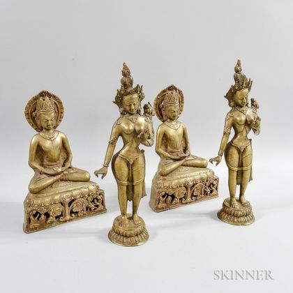 Two Pairs of Brass Deity Sculptures