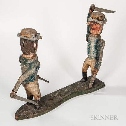 Carved and Painted Battling Militia Soldiers Whirligig