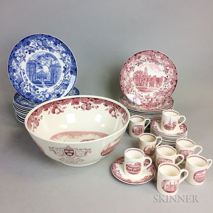 Forty-four Wedgwood Harvard Transfer-decorated Tableware Items