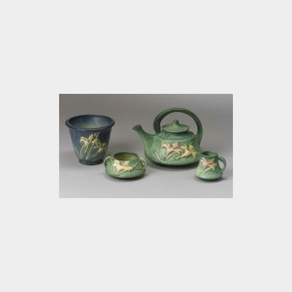 Four Roseville Pottery Zephyr Lily Items