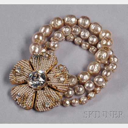 Vintage Imitation Baroque Pearl Flower Bracelet, Miriam Haskell