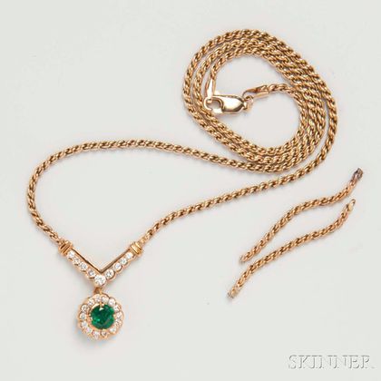 14kt Gold, Diamond, and Emerald Pendant