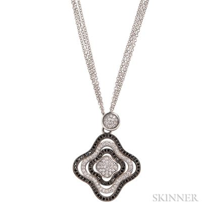 Sterling Silver, Black Diamond, and Diamond Pendant