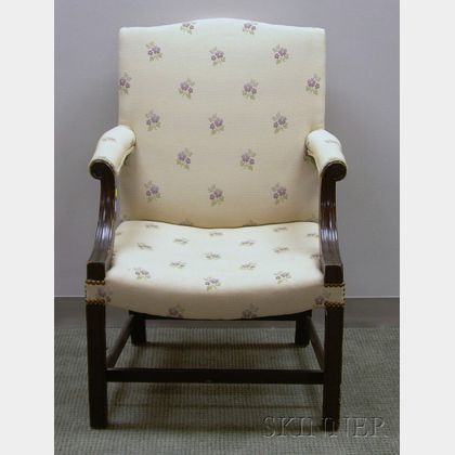 Chippendale-style Upholstered Carved Mahogany Easy Chair. 