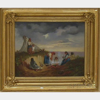 Lot of Two Framed Oil on Canvas 19th/20th Century Scenes of Gypsy Camps